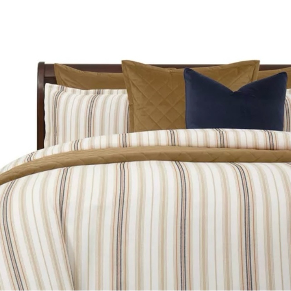 Striped Duvet Set with Gold and Blue Accents